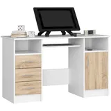 akord furniture factory AKORD Schreibtisch, Weiß, mit Front Sonoma-Eiche B124 x H74 x T52 cm - 2 Jahre Gewährleistung - mind. 14 Tage Rückgaberecht - Braun,Weiß