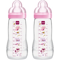 MAM Easy Active Trinkflasche im 2er-Set (330 ml), Baby Trinkflasche inklusive MAM Sauger Größe 2 aus SkinSoft Silikon, Milchflasche mit ergonomischer Form, 4+ Monate, Weltall