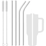 Milkshake Strohhalme 8mm breite Metallstrohhalme, 4-Pack-Edelstahl-Strohhalme 300mm langes Strohhalm mit 2-Reinigungsbürste, wiederverwendbare Metall-Trinkstrohhalme für 30oz auf 40oz Trinkflasche