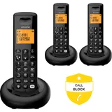 ALCATEL E260 S. Voice Trio – Schnurloses DECT-Telefon mit Anrufbeantworter – Großes Hintergrundbeleuchtetes Display – Freisprechfunktion – Blockierung unerwünschter Anrufe – 3 Mobilteile – Schwarz