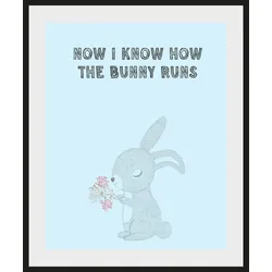queence Bild »NOW I KNOW HOW THE BUNNY RUNS«, Schriftzug-Humor-Sprüche & Texte-Hase-Haustiere, (1 St.), HD Premium Poster-Druck inkl. Holzrahmen queence Farbe Rahmen: schwarz + Farbe Bild(er): blau