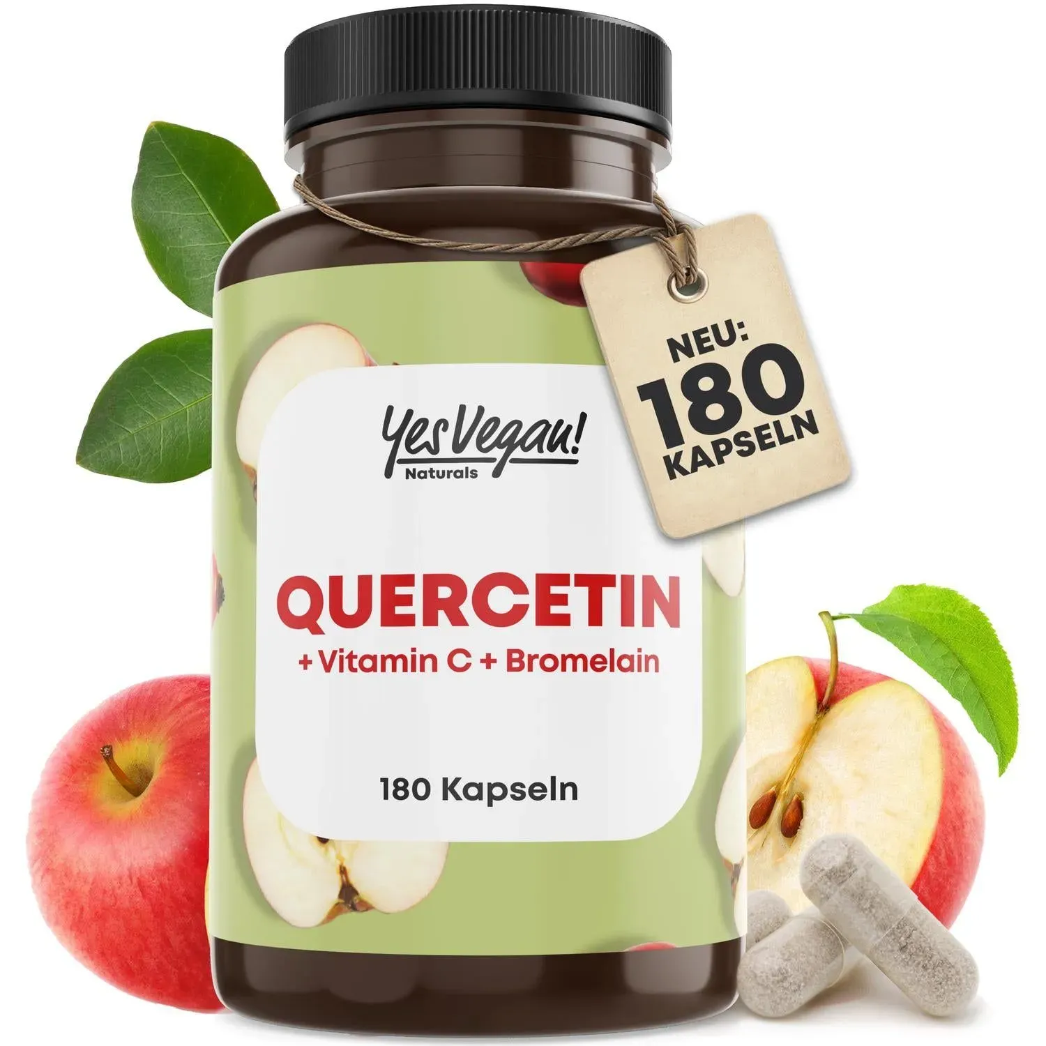 Quercetin hochdosiert (180 Kapslen) mit Vitamin C und Bromelain - Vegan (1x 180 Kapseln) 1x180 St