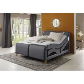 Home Affaire Boxspringbett HOME AFFAIRE "Messina2", grau (fango), B:186cm L:240cm, Holzwerkstoff, Kunstleder, Massivholz, Komplettbetten, Boxspringbett, Liegekomfort elektrisch Verstellbar