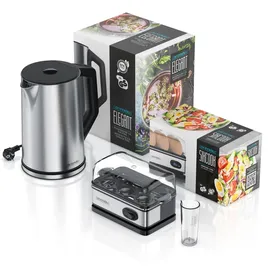 Arendo Frühstücks-Set Wasserkocher 1,5 l Silber
