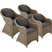 Tectake Rattansessel 60 x 71 x 84 cm natur 4 St. inkl. Sitzkissen