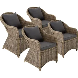 Tectake Rattansessel 60 x 71 x 84 cm natur 4 St. inkl. Sitzkissen