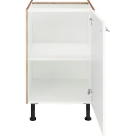 OPTIFIT Unterschrank OPTIFIT "Bern", weiß (weiß hochglanz, akaziefarben), B:50cm H:87cm T:58,4cm, Schränke, Unterschrank, 50 cm breit, mit 1 Tür mit höhenverstellbaren Füßen, mit Metallgriff