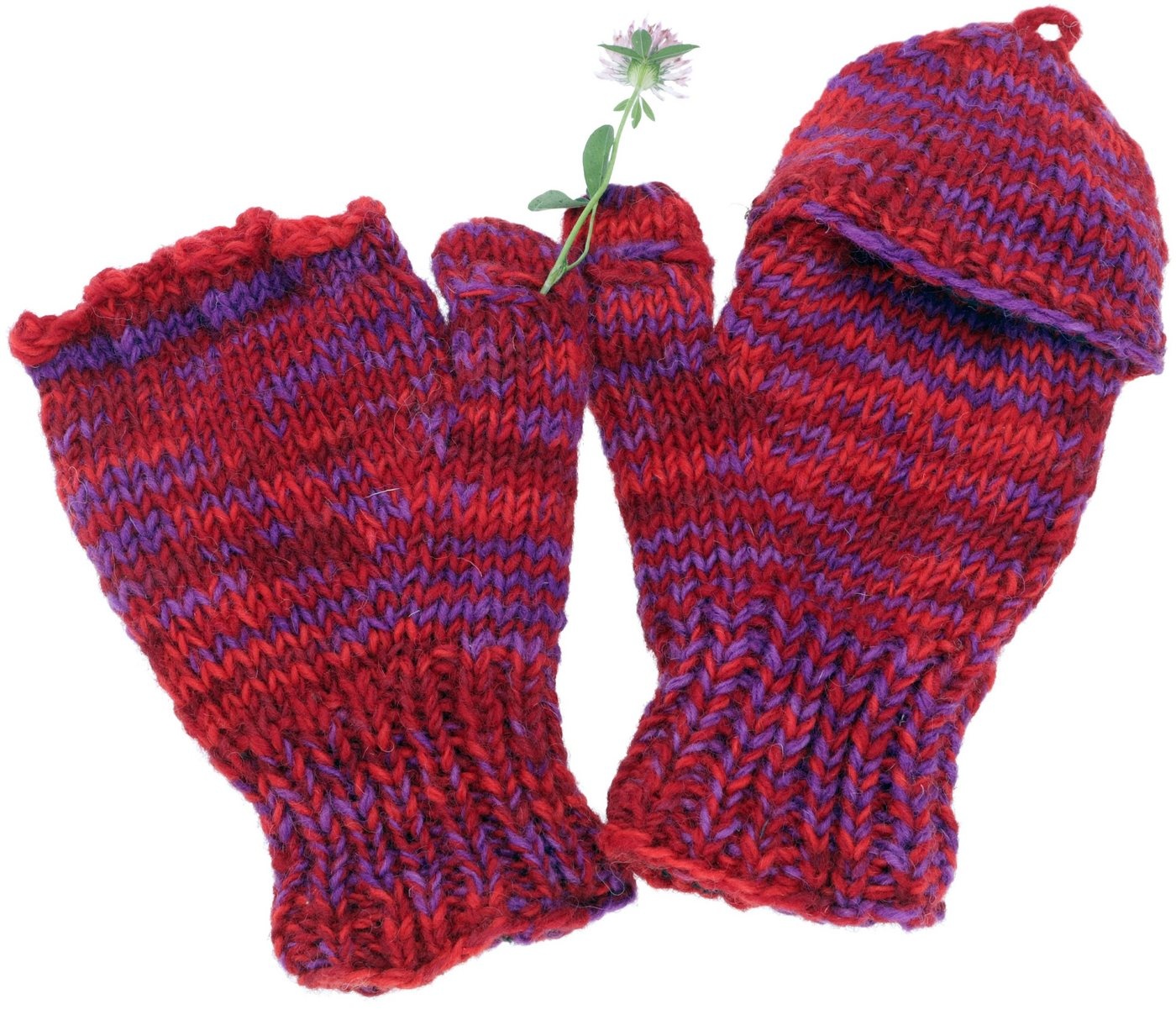 Guru-Shop Strickhandschuhe Handgestrickte Handschuhe, Klapphandschuhe.. lila|rot