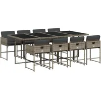 VidaXL 9-tlg. Garten-Essgruppe mit Kissen Grau Poly Rattan