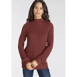 Strickpullover LAURA SCOTT, Damen, Gr. 38, braun (cognac), Strick, Obermaterial: 50% Baumwolle, 50% Polyacryl, casual, lässig geschnitten hüftlang, Langarm Bündchen, Pullover, mit Stehkragen