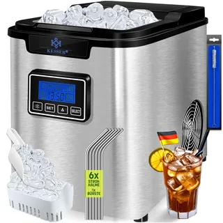 Kesser KESSER® Eiswürfelbereiter Eiswürfelmaschine Edelstahl 150W Ice Maker 12 kg 24 h 3 Würfelgrößen Zubereitung in 6 min 2,2 Liter Wassertank Timer LCD-Display Selbstreinigungsfunktion