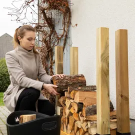 Relaxdays Holzstapelhilfe 16 x 34 x 10 cm schwarz 2er Set