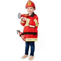 Melissa & Doug Feuerwehr-Kostüm Kinder 3-6 Jahre - rot/weiß, Polyester - Helm, Reflektoren, Megafon, Feuerlöscher, abwaschbar