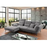 Set One by Musterring Ecksofa SO 4500, Füße schwarz matt, inkl Schwenkrückenfunktion, Cord, L-Form, wahlweise mit Kopfstütze/Armteilverstellung/Rückenneigung grau