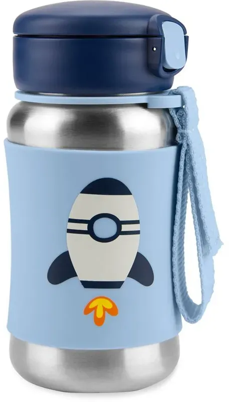 Skip Hop Spark Style Rocket Wasserflasche aus Edelstahl mit Strohhalm 12 m+ 350 ml