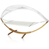 Ansobea 410cm Hängematte XXL mit Gestell und Sonnendach, Liegefläche 200x150 cm, Hammock aus wetterfestem Lärchenholz, bis 200kg, Stabhängematte für 2 Personen Outdoor und Indoor