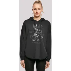 Kapuzenpullover F4NT4STIC "Looney Tunes Bugs Bunny Drawing Instruction", Damen, Gr. XS, schwarz, Obermaterial: 100% Baumwolle, casual, oversize, Langarm, Pullover, Print