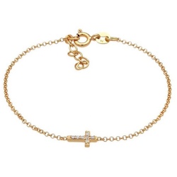 Elli Armband Mädchen Kreuz Zirkonia Symbol 925 Silber, Kreuz goldfarben