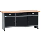 KÜPPER Werkbank Holz 170x84x60 cm schwarz 3 Schubladen 3 Türen 300 kg Traglast