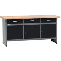 KÜPPER Werkbank Holz 170x84x60 cm schwarz 3 Schubladen 3 Türen 300 kg Traglast