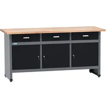 KÜPPER Werkbank Holz 170x84x60 cm schwarz 3 Schubladen 3 Türen 300 kg Traglast