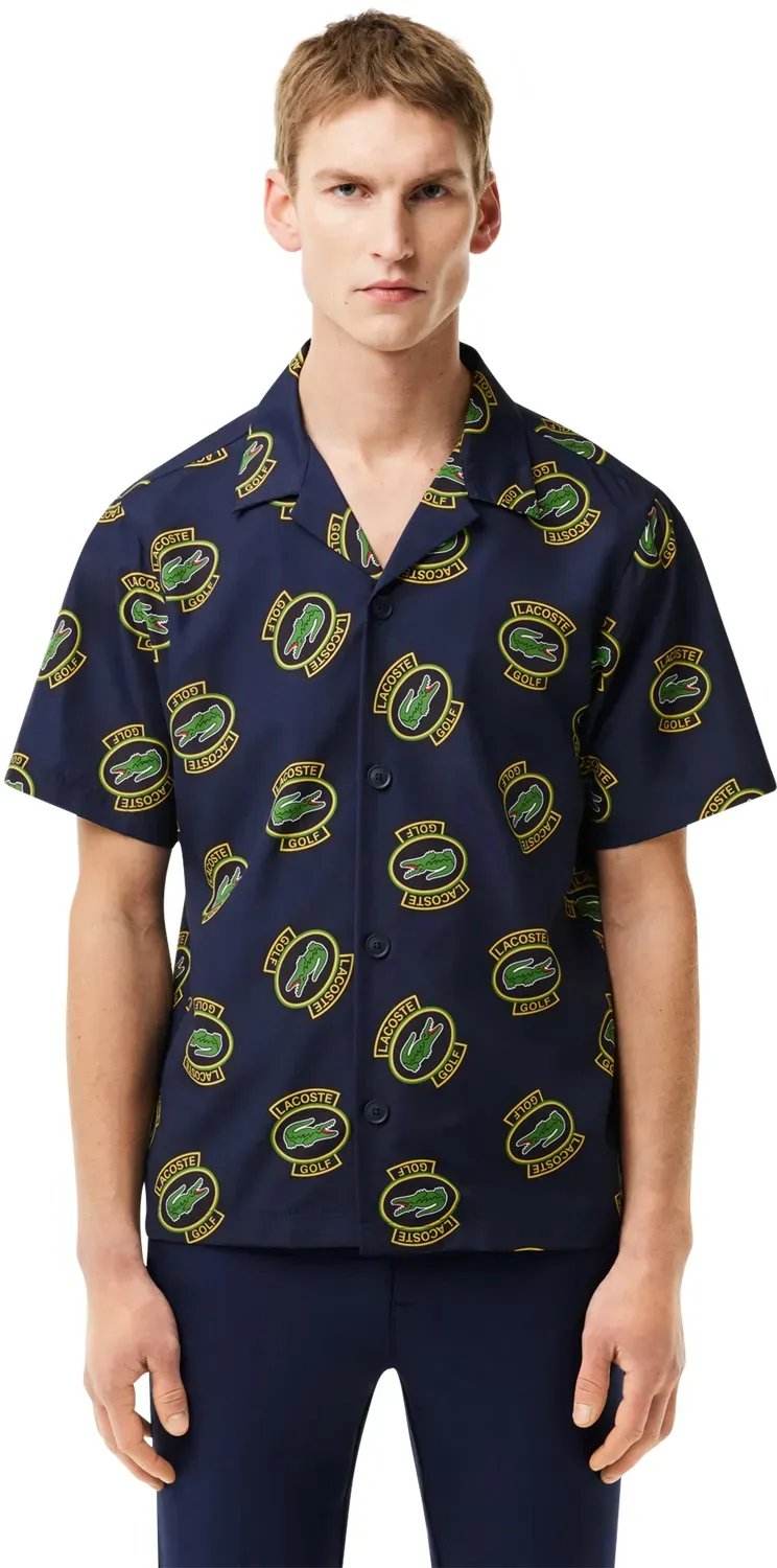 LACOSTE T-Shirt Woven, navy/gelb/schwarz