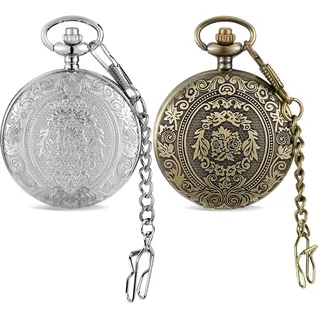 BYZESTY Vintage Taschenuhr Mit Stahlkette, Retro Design Taschenuhr Damen und Herren, Vintage Mit Kette, 2 Pcs Für Damen und Herren, Arabisch Ziffern
