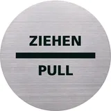 Helit H6271800 - Piktogramm Ziehen / Pull, Ø115 mm, selbstklebend mit Klebepad, Edelstahl