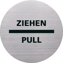 Helit H6271800 - Piktogramm Ziehen / Pull, Ø115 mm, selbstklebend mit Klebepad, Edelstahl