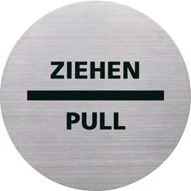 Helit H6271800 - Piktogramm Ziehen / Pull, Ø115 mm, selbstklebend mit Klebepad, Edelstahl