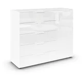 Rauch Möbel FLIPP mit Stauraum für Wohnzimmer, Schlafzimmer, Flur, 2 Fachböden, Alpinweiß/Glasfront weiß 1-türig 5 Schubkästen, Griffe weiß, 120x100x42cm