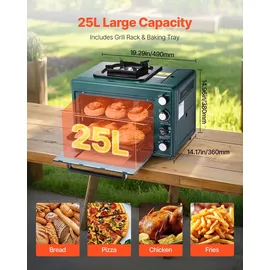 Vevor Outdoor Ofen 2 in 1 tragbarer Campingofen, einstellbare Feuerrate, 60-Minuten-Timer, winddicht, mit Grillrost und Bratblech, für Campingausrüstung Picknick im Garten Kochen im Freien