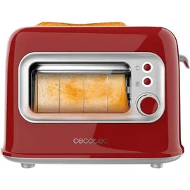 Cecotec Vertikaler Toaster RetroVision Red 700W Leistung, 2 Extra-breite Schlitze, Einzigartiges Anzeige-Design, Bräunungssteuerung, Retro-Design, Staubabdeckung