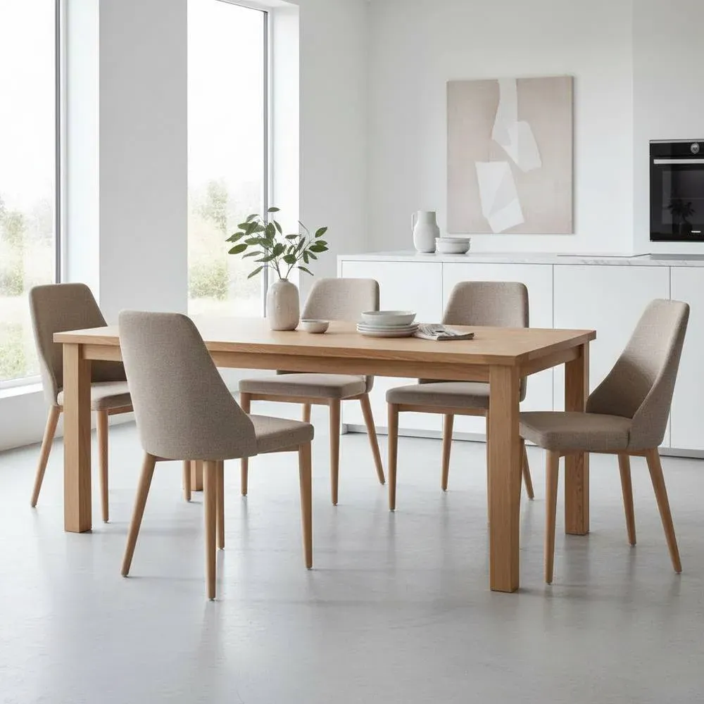 6 Esstisch Stühle in Hellbraun Gestell aus Massivholz (6er Set)