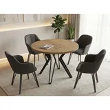 Runder Tisch für das Esszimmer - 100 oder 120 cm Durchmesser - Ausziehbarer Tisch mit Pulverbeschichteten Schwarzen Metallbeinen - Industriestil -... - Braun/Dunkelbraun