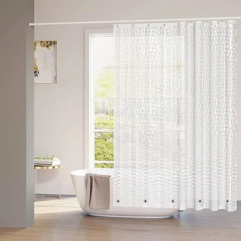 WOLTU Duschvorhang 200 x 200 cm, halbtransparent, 0,2 mm, EVA-Material, mit beschwertem Magnet am Boden, wasserdicht, schimmelresistent, mit 3D-Muster, 12 Duschvorhangringe