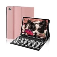 AVNICUD Tastatur Hülle für Samsung Galaxy Tab S6 Lite 10.4 Zoll 2022/2020 SM-P610/P613/P615/P619 - TPU Rückseite Case mit Stifthalter, 7 Backlightfarben Bluetooth Deutsche Keyboard QWERTZ, Roségold