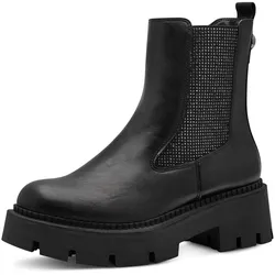 Chelseaboots TAMARIS, Damen, Gr. 40, schwarz, Lederimitat, Elastischer Einsatz, unifarben, Glitzer, modisch, Schuhe, Blockabsatz, Stiefelette mit funkelnden Strasssteinen besetzt