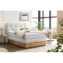 Belanoti MARBO Boxspringbett 140x200 mit Bettkasten 7-Zonen Taschenfederkern Matratze Topper Bett 140x200 Eiche Farbe Weissgrau H2/H3 - Weiß