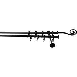Gardinenstange GARESA "ESPERANCA", schwarz, L:130cm Ø:16mm, Gardinenstangen, Vorhanggarnitur, verlängerbar, Endknopf Spirale, Eisen, mit Ringe