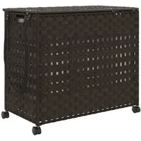 vidaXL Wäschekorb mit Rollen Dunkelbraun 66x35x60 cm Rattan