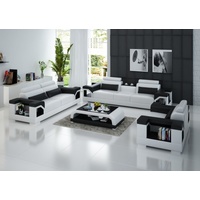 JVmoebel Sofa Beige 3+2+1 Garnitur Leder Sofa Couch Polster Couchen, Made in Europe schwarz|weiß