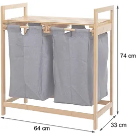Mendler Wäschesammler HWC-B83, Laundry Wäschesortierer Wäschekorb Wäschebehälter, Bambus 2 Fächer 74x64x33cm 70l ~ dunkelgrau