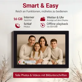 Xoro 11 Zoll WiFi Digitale Bilderrahmen, 1280x800 HD IPS Touch Display, 16GB Speicher, Automatische Rotation, Teilen Sie Fotos sofort von überall aus