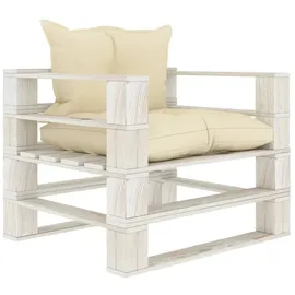 vidaXL Garten-Palettensofa mit Kissen in Creme Holz