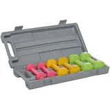 HOMCOM Kurzhantel Set mit Koffer Tragbar 2 x 0,5 kg, 2 x 1 kg, 2 x 1,5 kg Hantelset 6er Set Stahl Bunt