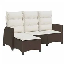vidaXL Gartensofa mit Liegefunktion Kissen L-Form Braun Poly Rattan