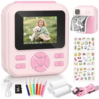 YOHOOLYO Sofortbildkamera Kinder 2,4 Zoll 1080P HD Kinderkamera mit 3 Rollen Druckpapier 32GB Karte Farbigen Stiften Aufkleber Geschenke für Jungen und Mädchen 3-12 Jahre (Rosa)
