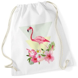 Autiga Turnbeutel Turnbeutel Flamingo Polygon Blumen Flower Beutel Tasche Jutebeutel Gymsac weiß