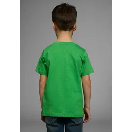 Kidsworld T-Shirt "Feuerwehr-Druck: PLATZ DA", Jungen, Gr. 104/110, grün, Single Jersey, Obermaterial: 100% Baumwolle, bedruckt, Basic, Shirts T-Shirt, Kurzarm, basic geschnitten, mit coolen Statements